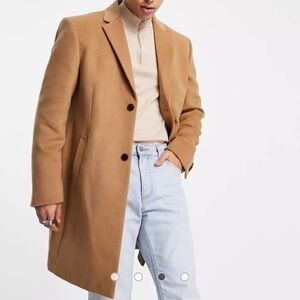 Topman Wool Blend Long Button Down Jacket